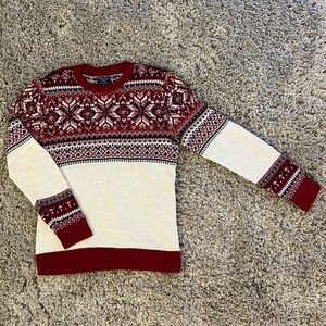 Abercrombie & Fitch Red and Cream Crewneck Sweater
